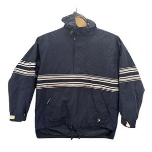 Vintage Gap Navy Blue Striped Fleece Lined Anorak Windbreaker Jacket XL